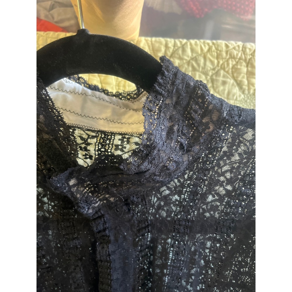 Vintage Sheer Lace Victorian Ruffle Neck Blouse Whimsigoth